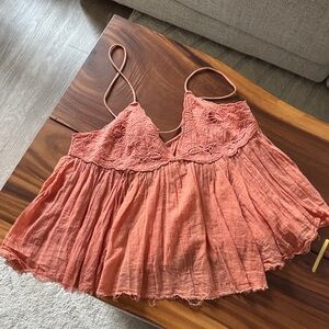 Free People Coral Orange Babydoll top